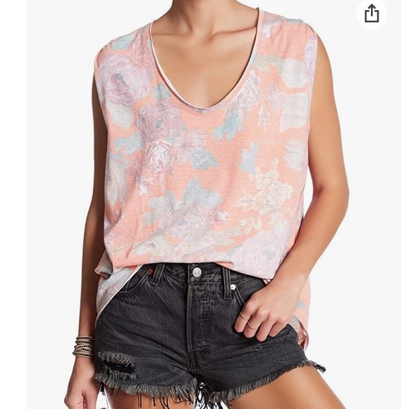 We The Free Tops - S // Free People We The Free Light Orange Gardenia High Low Floral Loose Tank